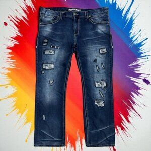 Affliction Black Premium Y2K Blake Distressed Straight Blue Denim Men's Jeans 40